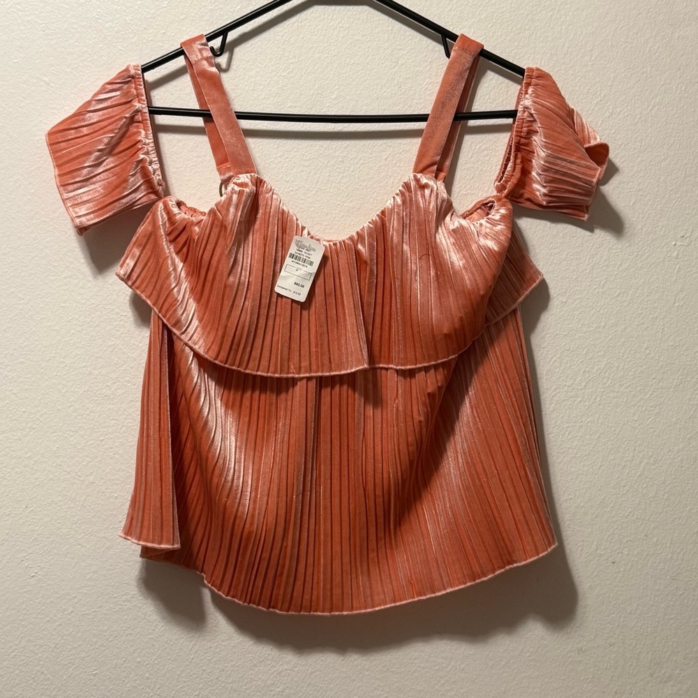 Endless Rose Baby Doll Elegant Coral Off-Shoulder Pleated Top Women’s Medium